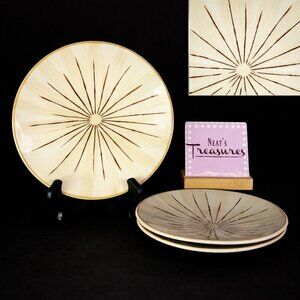 Pier 1 SANCTUARY StarBurst Cream Brown Stoneware Coupe Lunch Salad Plates Set 3